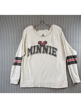 Disney Parks Minnie Mouse XL Sweatshirt with Number 28, Light Gray Cotton Blend,